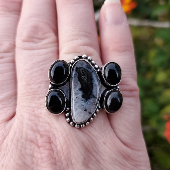 New Solar Agate & Black Onyx 925 Silver Ring. - Picture 6 of 6